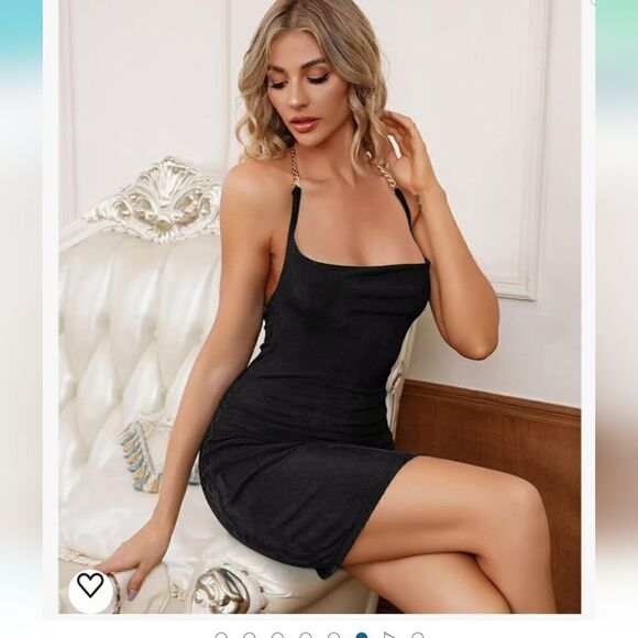 Sexy black dress with gold chain strap XL - Picture 1 of 15
